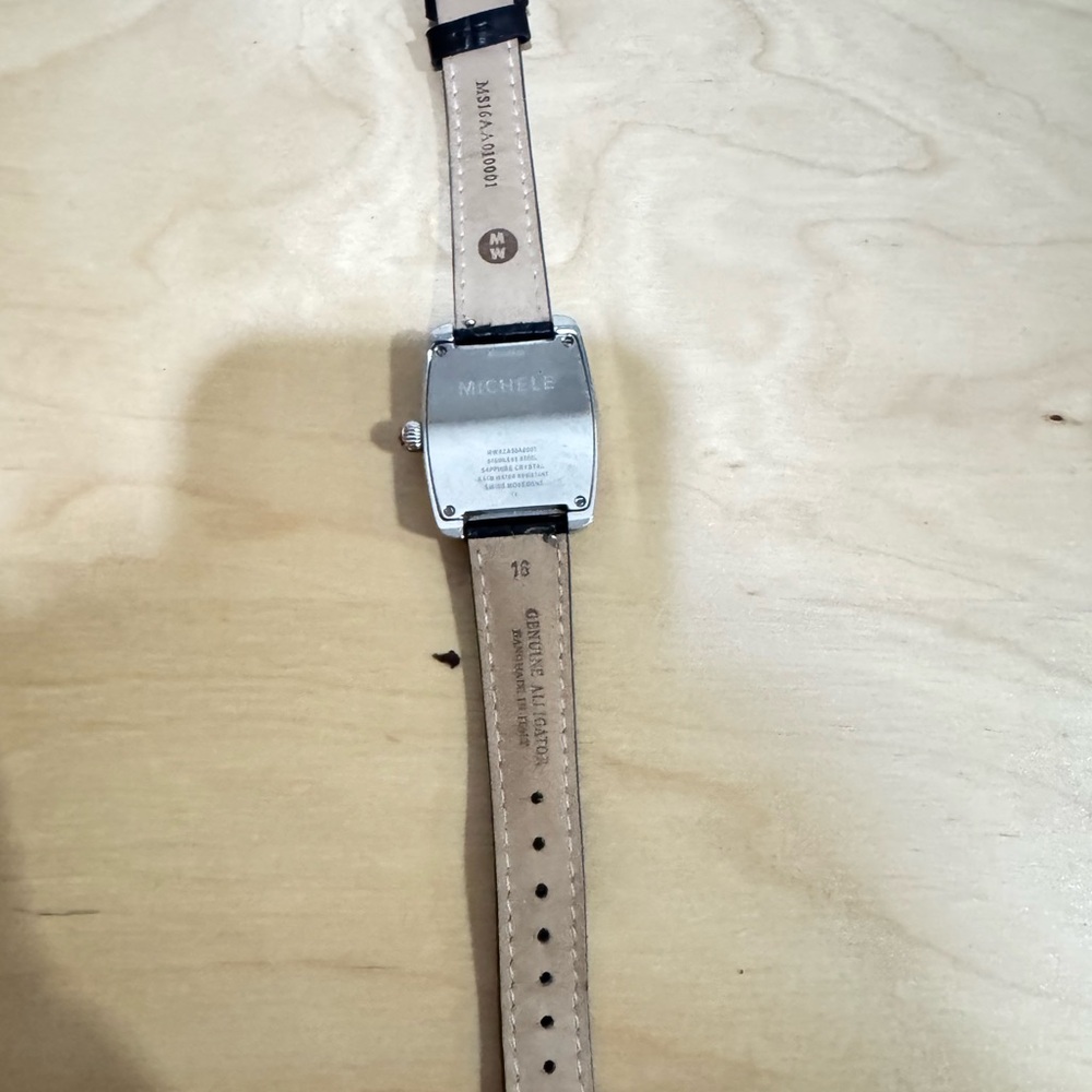 Michele Urban Silver-Tone Watch with Black Leather Strap - Picture 3 of 4